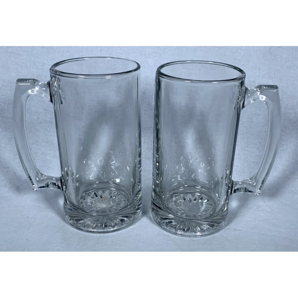 Pair of 2 NEW Heavy Glass Beer Steins Sports Mugs Handles 26.5 oz